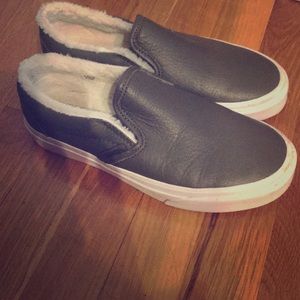 Vans slip ones- olive green faux fur